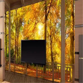 3D Šalies Stiliaus Tapetai Miško Salono Balkono Sienos Freskomis Rudenį Miškai, Gamtos Kraštovaizdžio Freskos Saulės Kambarį Namų Dekoro