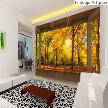 3D Šalies Stiliaus Tapetai Miško Salono Balkono Sienos Freskomis Rudenį Miškai, Gamtos Kraštovaizdžio Freskos Saulės Kambarį Namų Dekoro
