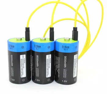 3pcs 1,5 v Ličio li-polimero 9000mWh D dydžio, daugkartinio įkrovimo baterija D tipo, žibintuvėlis, vandens šildytuvas, ebs. + USB įkrovimo kabelis