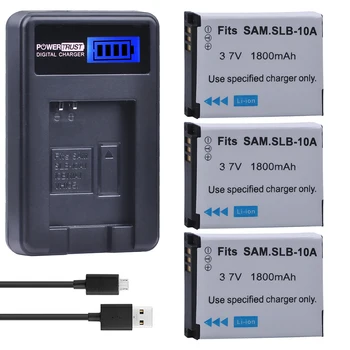3Pcs SLB-10A SLB10A SLB 10A Fotoaparato Baterija + LCD USB Įkroviklis Samsung EX2F WB150F WB250F WB350F WB750 WB800F WB500 WB550 HZ10