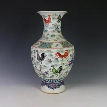 4 Antikvariniai QinggDynasty porceliano vaza,Pastelinių Vištienos Gėlių Butelis,Rankomis dažyti amatų,Surinkimo ir Puošmena,Nemokamas pristatymas