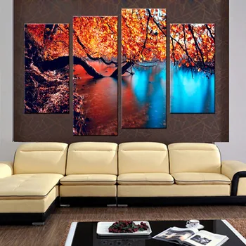 4 Pcs/Set Modern City maple leaf drawing Decoration Canvas painting wall picture home decor