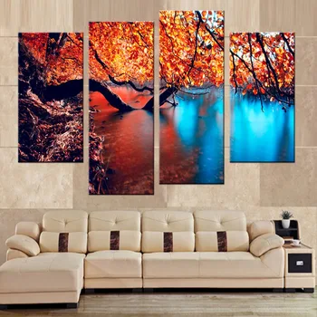 4 Pcs/Set Modern City maple leaf drawing Decoration Canvas painting wall picture home decor