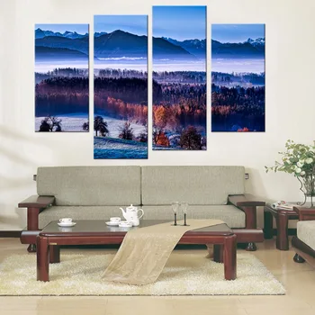 4 Pcs/set nature landscapes mountains trees forest wood winter snow seasons sky clouds fog Home Decoration Canvas Poster Print