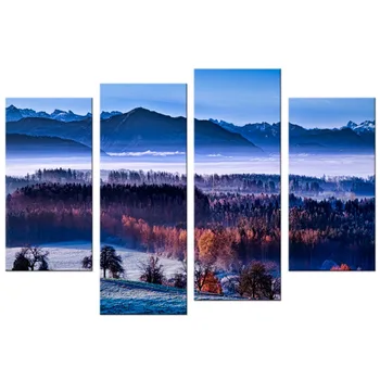 4 Pcs/set nature landscapes mountains trees forest wood winter snow seasons sky clouds fog Home Decoration Canvas Poster Print