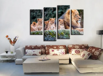 4 pieces / set Animal Painting Lion King Posters Wall Art and Prints Home Decor Canvas Pictures for Living Room