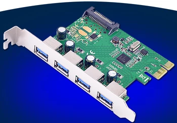 4 Port Išorės Didelės Spartos USB3.0 PCI-Express Plėtros Kortelę + 15 Pin SATA Maitinimo