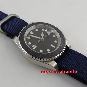 40mm parnis juoda GMT data langą keramikos bezel sapphire kristalas automatinė mens watch P407