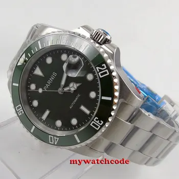 40mm Parnis žalia dial MIYOTA judėjimo automatinė safyro stiklas Mens Watch P569