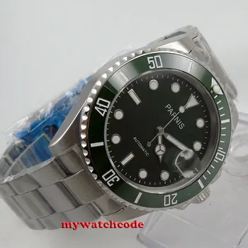 40mm Parnis žalia dial MIYOTA judėjimo automatinė safyro stiklas Mens Watch P569