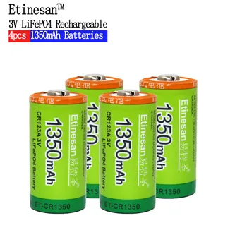 4pcs Cr123a 3v LiFePO4 ličio Baterijos, Li-Po 16340 3.0 V li-ion, li-polimero Etinesan 1350mAh Įkraunama baterija