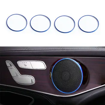4x Mėlyna Tinka Mercedes-Benz GLC Klasės X205 15-17 Durų Garsiakalbis Žiedas Dangtelis Apdaila