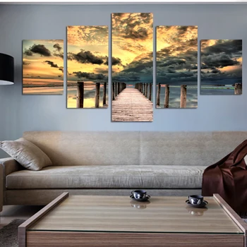 5 gabalas marina sienos meno medinis tiltas, tapybos ant drobės saulėlydžio vandenyno nuotraukas nepakartojama dovana namų puošybai paveiksl