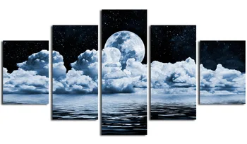 5 Kolektorių Abstrakčiai Mėnulio Peizažas Drobė Spausdinti Tapyba, Modernus Nightscape Drobė Sienos Meno Ant Sienos Nuotrauką, Namų Dekoro Iliustracijos