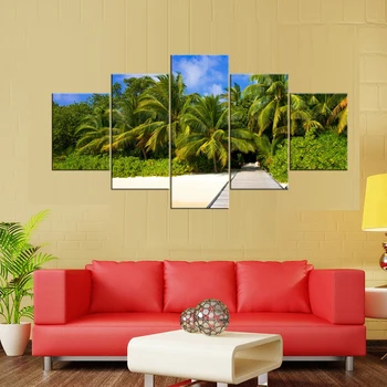5 Pieces Coconut Tree Blue Sky And Beach Seascape Home Wall Decor Canvas Picture Art HD Print Painting On Canvas Artworks Frame