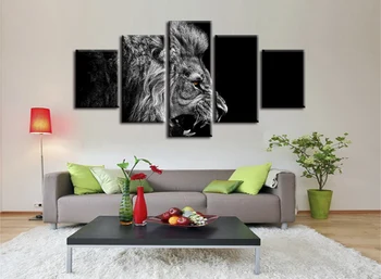 5 pieces / set HD Printed Animal Male Lion Wall Art Painting Canvas Print Room decor print poster Picture Canvas