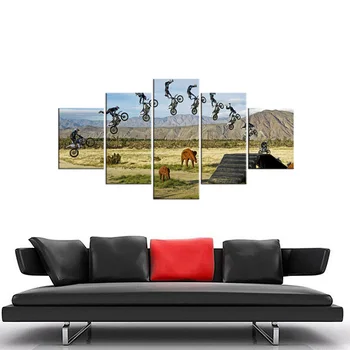 5 Pieces Sunset Grassland Practice car skills Canvas Painting Landscape Posters Modern for Living Room Home Decor Wall Art Fram