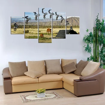 5 Pieces Sunset Grassland Practice car skills Canvas Painting Landscape Posters Modern for Living Room Home Decor Wall Art Fram