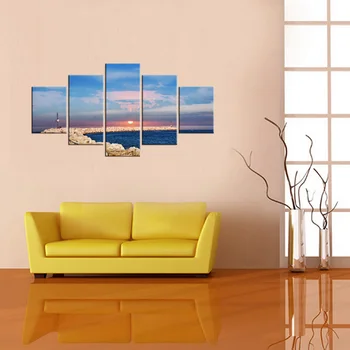 5 Pieces Wall Art Pictures For Living Room Canvas Art Sunset Coast Sea Landscape Painting Home Decor Framed