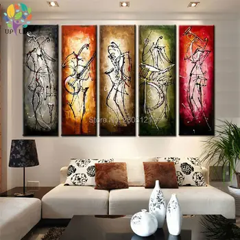 5 spalvų grupės drobės sienų tapybos didelis rankomis dažyti abstrakčių linijų paveikslas meno muisician drobė aliejus nuotrauką namų puošybai