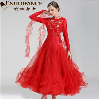 5 Spalvų Mados Raudona Šiuolaikinio šokio kostiumas ilgomis rankovėmis Pramoginių Šokių Suknelė Tango Suknelė