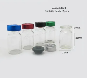 500/daug 7ml Aišku, Maža Kosmetikos Stiklo Jinection Buteliukai su Aliuminio Dangtelis Kamštis 7CC Skaidraus Stiklo Odos priežiūros Buteliai
