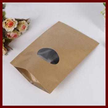 500pcs/daug 13x18 Ruda kraftpopieris maišelį su apvaliu langeliu atsistoti Užtrauktuką/zip-lock Papuošalų pakavimo maišelis, popieriniai maišeliai dovanos/arbata