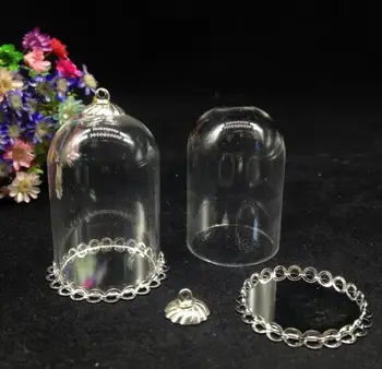 500sets/lot 38*25mm, skaidraus stiklo pasaulyje dvigubo nėrinių dėklas 8mm granules, dangteliu rinkinys, stiklo buteliukas buteliukas pakabukas mados karoliai, papuošalai, dovana