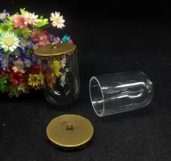 50pcs 38*25mm vamzdžio formos Stiklo pasaulyje 25mm gėlių bazės stiklo buteliukas pakabukas stiklo, norinčių buteliuko dangtelį dome amatų karoliai išvados