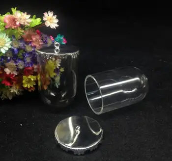 50pcs 38*25mm vamzdžio formos Stiklo pasaulyje 25mm gėlių bazės stiklo buteliukas pakabukas stiklo, norinčių buteliuko dangtelį dome amatų karoliai išvados