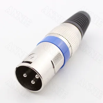 50pcs/lot Blue Swiss J XLR Male Ferrous Socket Microphone Plug 3 Pin Jack