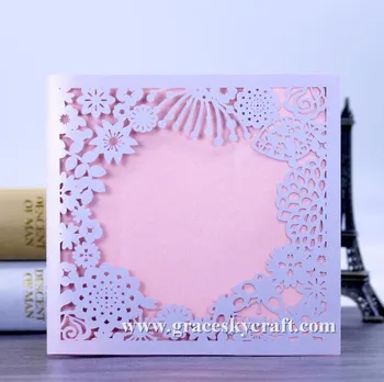 50pcs nemokamas pristatymas Naujos raudonos violetinės perlamutro pjovimas lazeriu gėlių dizaino popieriaus vestuves kvietimą korteles šalies kvietimu