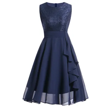 50s vintage suknelė moterims-line nėrinių lankas kelio ilgio šifono kratinys be rankovių elegantiška vintage suknelė 2018 prom baigimo