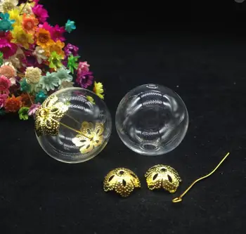 50sets 30mm Skaidraus Stiklo Mini Noras Butelis Gėlių Karoliukai Bžūp & Eye Pin Pasaulyje Burbulas Buteliuką Cabochons Pakabučiai Dvi Skyles Orb