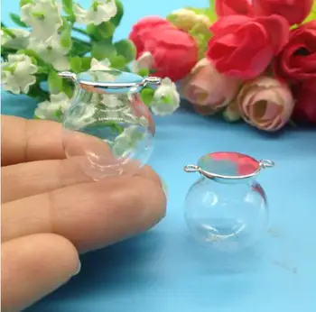 50sets/daug 20*12mm stiklo pasaulyje 12mm sidabro padengtą pagrindo nustatyti, stiklo buteliukas pakabukas stiklo butelio dangtelį dome papuošalai išvados