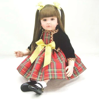 55cm 22inch Silikono Reborn Baby Doll Mielas Suknelė Lėlės Reborn Kūdikiai, Ilgų Plaukų Mergina Lėlės Reborn Baby Žaislai Vaikams Dovanos