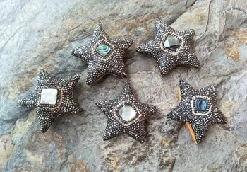 5vnt Pobūdžio ausinukės kalnų krištolas Starfish Pendant,Snakeskin Odos Star žavesio karoliai 