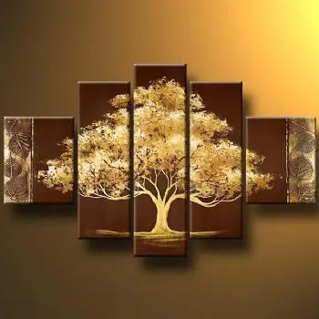 5vnt Rankomis Dažyti Aliejus Tapybos Aukso Medžio. I-Modernios Naftos Tapyba Ant Drobės Menas, Sienų Dekoras-Gėlių Aliejaus Tapybai Sienos Menas