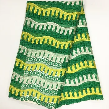 5Y/vnt Graži žalia gėlė prancūzijos guipure nėrinių geltona ir balta siuvinėjimo afrikos tirpsta vandenyje nėrinių audinio suknelė BW119-1