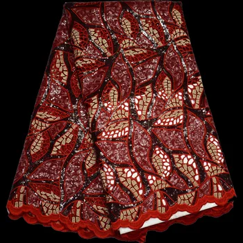 (5yards/vnt) Aukščiausios kokybės Afrikos organza nėrinių audinys su spindi raudona blizgučiai siuvinėjimas už vestuves suknelė OP41