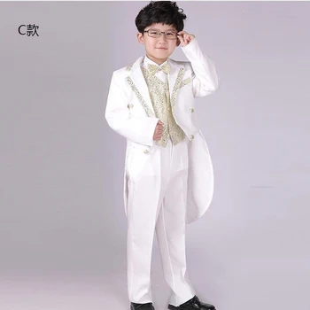 6 pieces Children's swallow-tailed coat Boys Tuxedo Suit Boys Wedding dancing costumes Clothes Children Ballroom Stage wear
