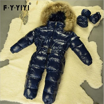 6 Spalvų Babys Rompers Meškėnas kailių apykaklės 90% ančių pūkai Romper+Pirštinės+pėdų nustatyti kūdikio jumpsuit vaikų casacos snowsuit