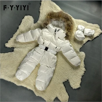 6 Spalvų Babys Rompers Meškėnas kailių apykaklės 90% ančių pūkai Romper+Pirštinės+pėdų nustatyti kūdikio jumpsuit vaikų casacos snowsuit