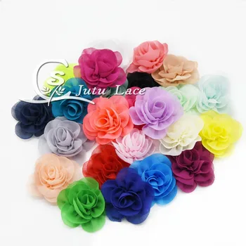 60 vnt. / dalis , 6 cm mini rose šifono gėlių ekrano užsklandą drabužiai, plaukų aksesuarų, spalvų 25