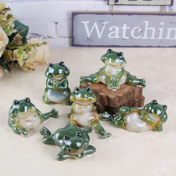 6pcs mielas keramikos kūrybinis žalia varlė, rupūžė pasisekė statula namų dekoro amatų kambario dekoravimas ornamentais porceliano gyvūnų figūrėlės