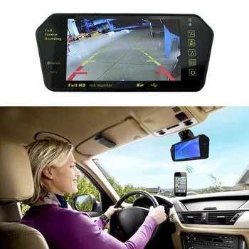 7 Colių Spalvotas TFT LCD MP5 Automobilio Galinio vaizdo Veidrodėlis Auto Stovėjimo Stebėti TF/USB, bluetooth, Atvirkštinio vaizdo Kamera