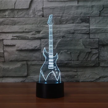 7 Spalvų Keitimas 3D Stalo Lempa LED elektrine Gitara, Muzikos Instrumentai Naktį Šviesos USB Miegamojo Apšvietimas, Namų Dekoro Muzikos Dovanos