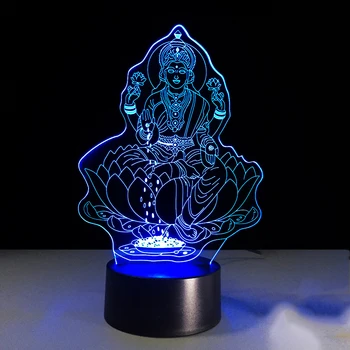 7 Spalvų Keitimas 3D Vaizdo Lakshmi Modeliavimas, naktinė lempa Led Indija Deivė Turtas Stalo Lempos Miegamojo Puošimas Miego Apšvietimo Dovanos