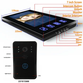 720P Kamera Vaizdo Durų Telefonu Skambinti Intercom Sistema, 7 colių 2 Monitorius su APP Nuotolinio valdymo Laidinis /Belaidis Wifi Prisijungti