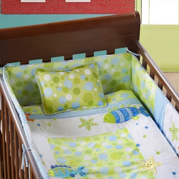 7PCS aplikacija medvilnė kūdikių patalynės komplektas unpick ir plauti lovelė patalynės komplektas ,apimti(bamperis+antklode+lapo+pagalvė)